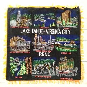 VINTAGE LAKE TAHOE-VIRGINIA CITY RENO SOUVENIR CUSHION COVER